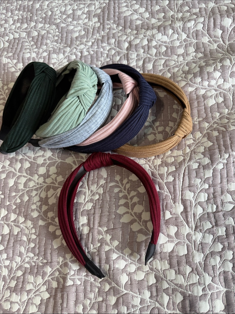 Set of Women's Knotted Fabric Headbands - Burgundy and Assorted Colors